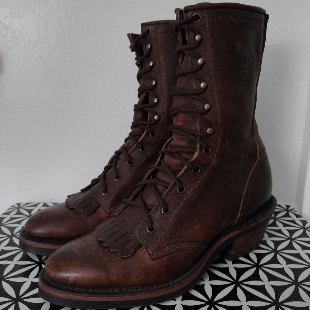 Boulet Cognac Leather Kiltie Western Boots
